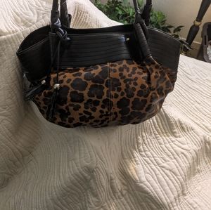 Pre love leopard stripe leather bag